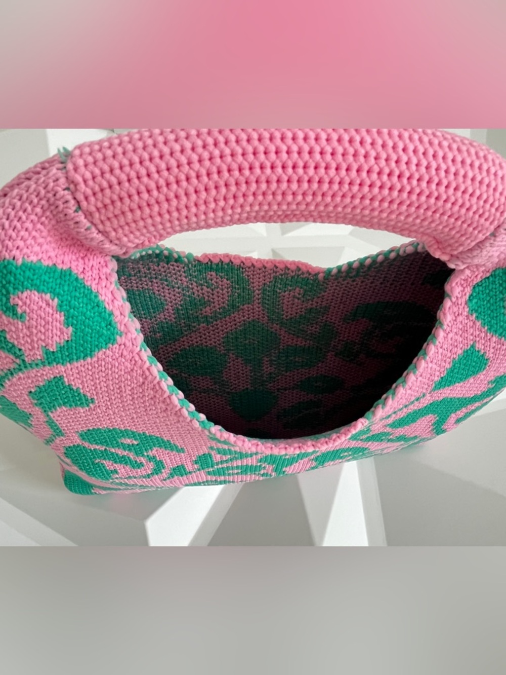Pretty & Polished Pink and Green Knit Top Handle Clutch
Boho Style - Picture 9 of 11